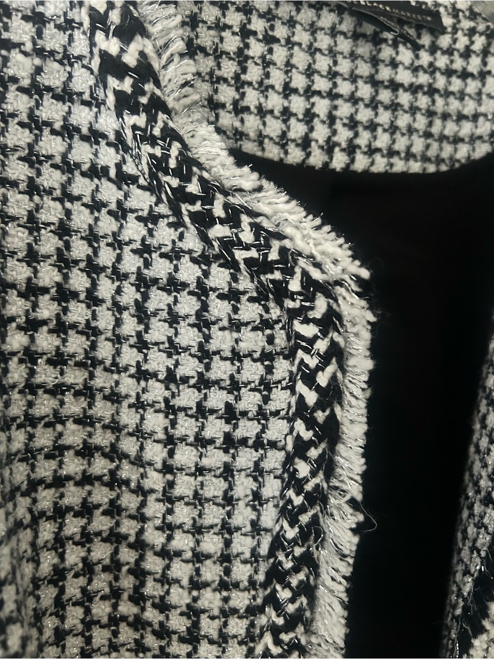 Black & White Tweed Collarless Jacket with Frayed edge detailing - Picture 7 of 17
